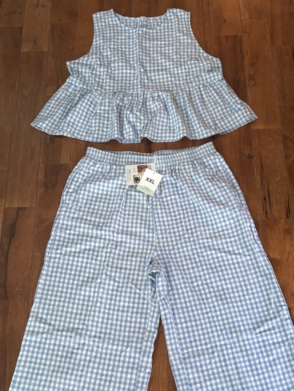Gingham Set with Sleeveless Top And Wide Leg Pants - Choice Of Blue Or Pink